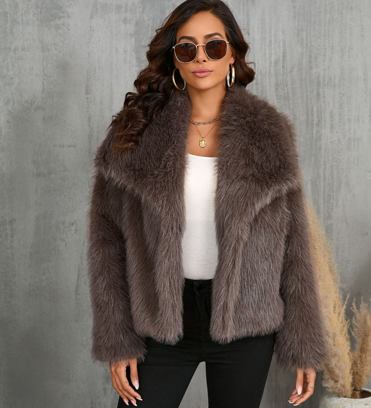 Winter Plush Coat Fashion Warm Thicken Fluffy Lapel Jacket Outwear Casual Long Sleeve Tops Womens Clothing
