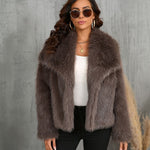 Winter Plush Coat Fashion Warm Thicken Fluffy Lapel Jacket Outwear Casual Long Sleeve Tops Womens Clothing
