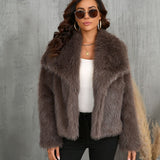 Winter Plush Coat Fashion Warm Thicken Fluffy Lapel Jacket Outwear Casual Long Sleeve Tops Womens Clothing
