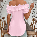 Women'S Solid Color Off-Shoulder Ruffled Blouse - Waist Button-Down Shirt for Vacation & Daily Wear