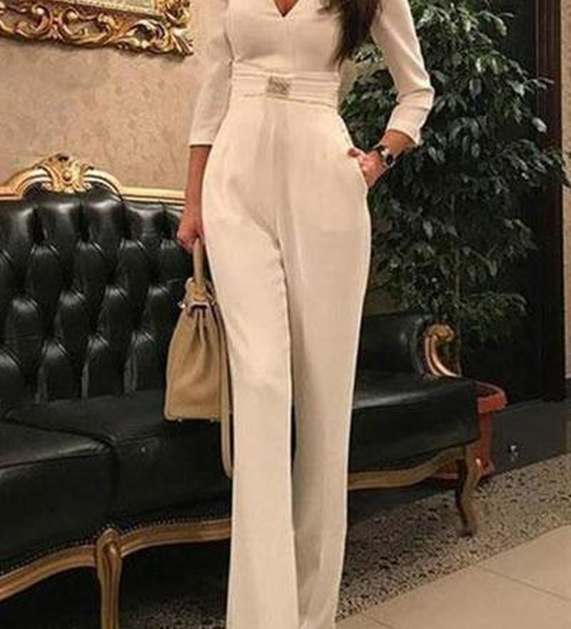 European and American New Women'S Wear Jumpsuit Ebay Quick Sell Sexy Deep V7 Split Sleeve Jumpsuit