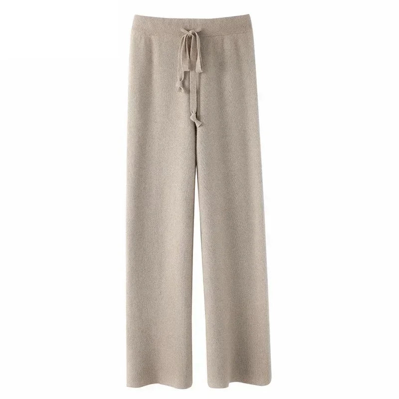 Autumn and Winter New High-Waisted Loose Wool Knitted Wide-Leg Trousers for Women to Wear Straight Leg Wide-Leg Moped Trousers