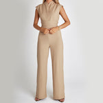 Fashion Elegant Long Sleeveless Jumpsuit Summer V-Neck Casual Wide Leg Long Overalls Clothing for Women