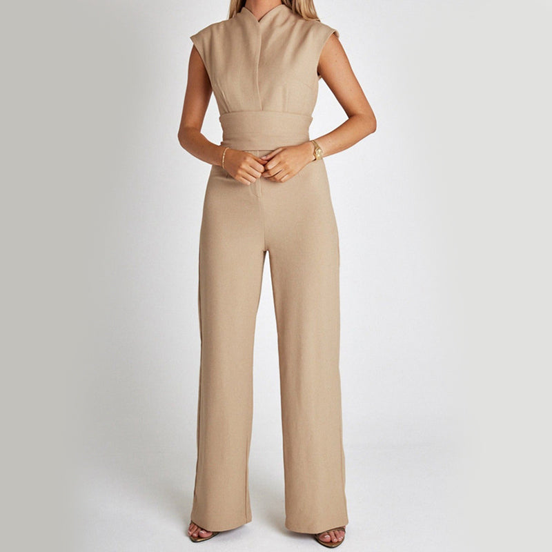 Fashion Elegant Long Sleeveless Jumpsuit Summer V-Neck Casual Wide Leg Long Overalls Clothing for Women