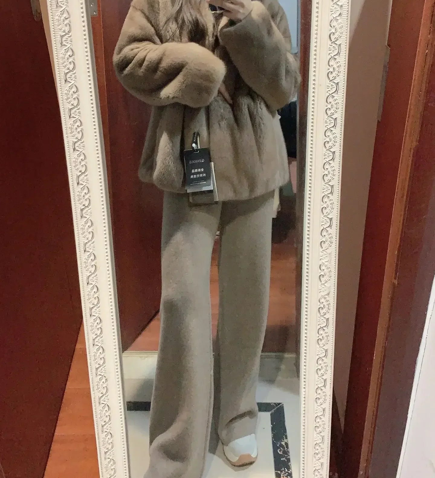 Autumn and Winter New High-Waisted Loose Wool Knitted Wide-Leg Trousers for Women to Wear Straight Leg Wide-Leg Moped Trousers