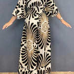 Autumn Lotus Leaf Long Sleeve V-Neck Printed Long High Waist Jumpsuit