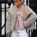 Winter Plush Coat Fashion Warm Thicken Fluffy Lapel Jacket Outwear Casual Long Sleeve Tops Womens Clothing
