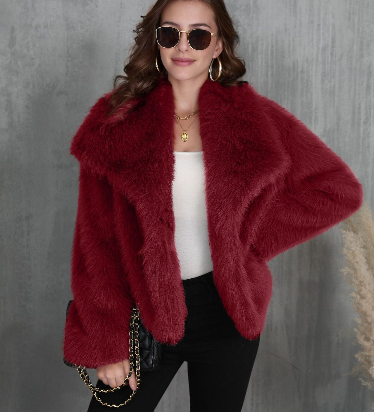 Winter Plush Coat Fashion Warm Thicken Fluffy Lapel Jacket Outwear Casual Long Sleeve Tops Womens Clothing