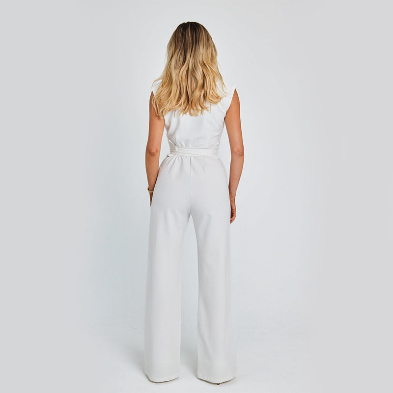 Fashion Elegant Long Sleeveless Jumpsuit Summer V-Neck Casual Wide Leg Long Overalls Clothing for Women
