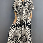 Autumn Lotus Leaf Long Sleeve V-Neck Printed Long High Waist Jumpsuit