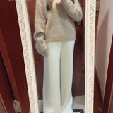 Autumn and Winter New High-Waisted Loose Wool Knitted Wide-Leg Trousers for Women to Wear Straight Leg Wide-Leg Moped Trousers