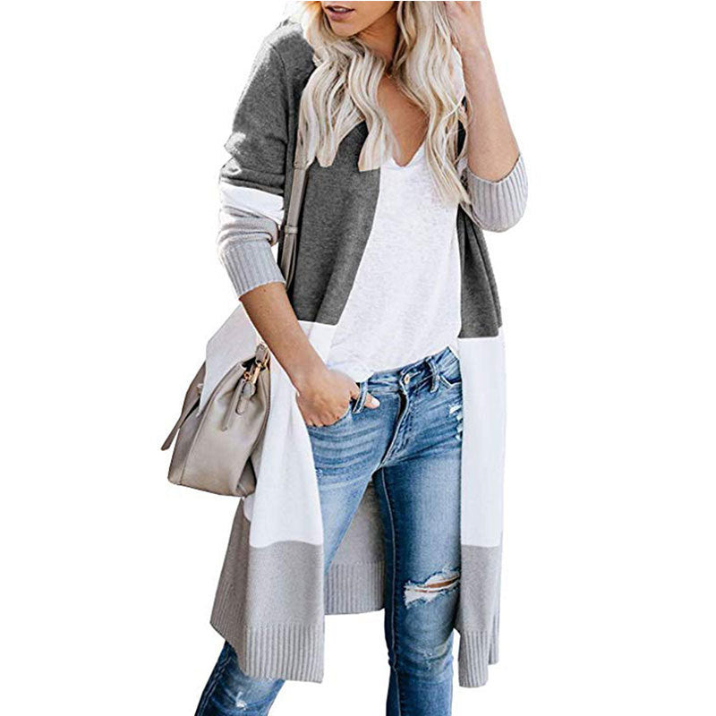 Women'S Rainbow Contrast Striped Coat Knit Cardigan Cardigan