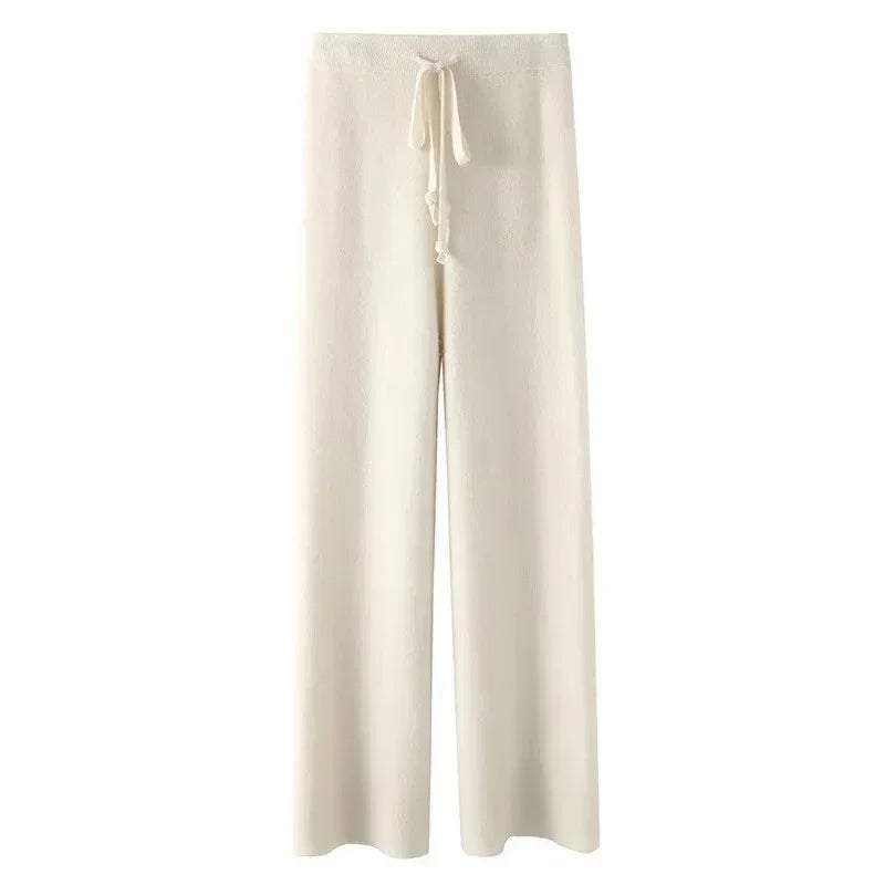 Autumn and Winter New High-Waisted Loose Wool Knitted Wide-Leg Trousers for Women to Wear Straight Leg Wide-Leg Moped Trousers