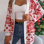 Christmas Clothes Women'S Open Front Cardigan Knitwear Lantern Sleeve Xmas Printed Oversized Deer Sweater Pockets Knitted
