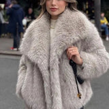 Winter Plush Coat Fashion Warm Thicken Fluffy Lapel Jacket Outwear Casual Long Sleeve Tops Womens Clothing