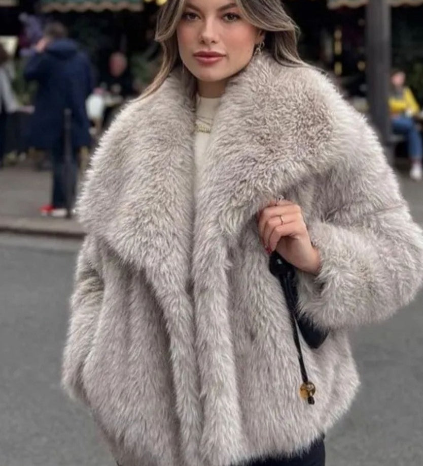 Winter Plush Coat Fashion Warm Thicken Fluffy Lapel Jacket Outwear Casual Long Sleeve Tops Womens Clothing