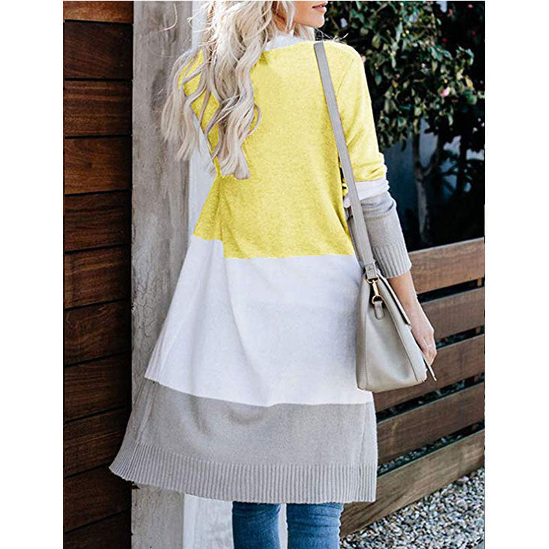 Women'S Rainbow Contrast Striped Coat Knit Cardigan Cardigan
