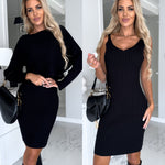 2Pcs Suit Women'S Solid Stripe Long-Sleeved Top and Tight Suspender Skirt Fashion Autumn Winter Slim Clothing