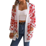 Christmas Clothes Women'S Open Front Cardigan Knitwear Lantern Sleeve Xmas Printed Oversized Deer Sweater Pockets Knitted