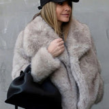 Winter Plush Coat Fashion Warm Thicken Fluffy Lapel Jacket Outwear Casual Long Sleeve Tops Womens Clothing