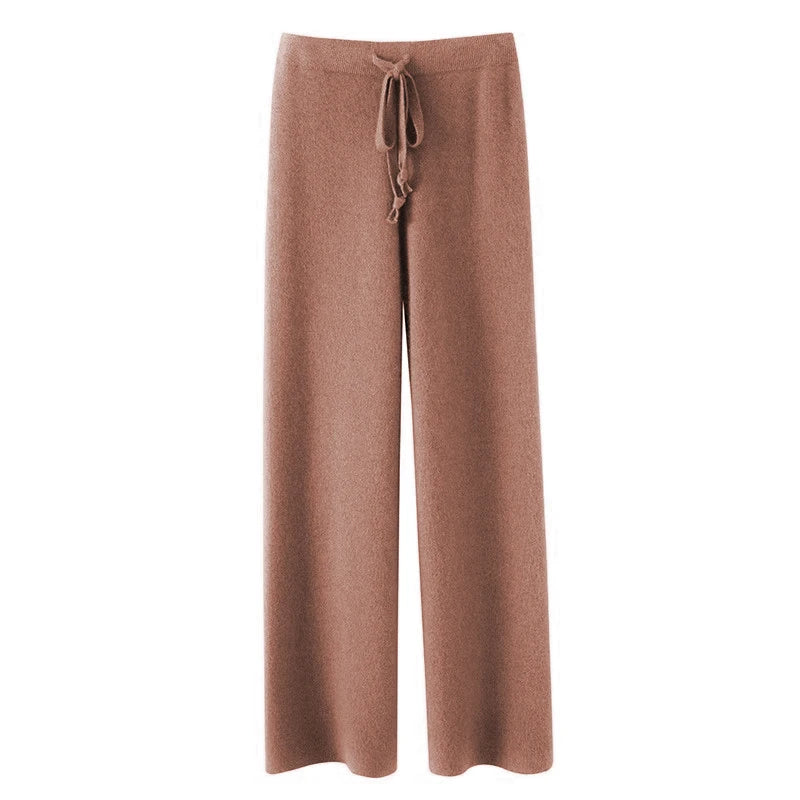 Autumn and Winter New High-Waisted Loose Wool Knitted Wide-Leg Trousers for Women to Wear Straight Leg Wide-Leg Moped Trousers