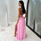 Sexy Halterneck V-Neck Slit Dress Summer Backless Strappy Skirt Fashion Temperament Clothing Women