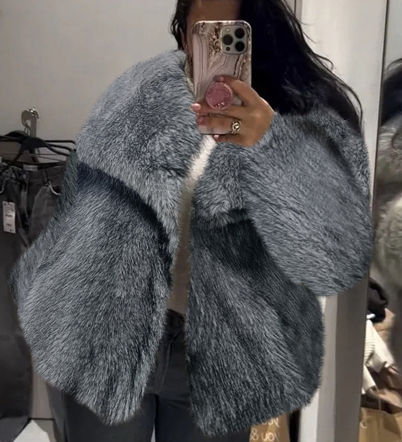 Winter Plush Coat Fashion Warm Thicken Fluffy Lapel Jacket Outwear Casual Long Sleeve Tops Womens Clothing