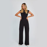 Fashion Elegant Long Sleeveless Jumpsuit Summer V-Neck Casual Wide Leg Long Overalls Clothing for Women