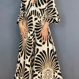 Autumn Lotus Leaf Long Sleeve V-Neck Printed Long High Waist Jumpsuit
