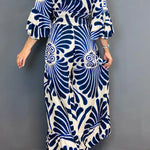 Autumn Lotus Leaf Long Sleeve V-Neck Printed Long High Waist Jumpsuit