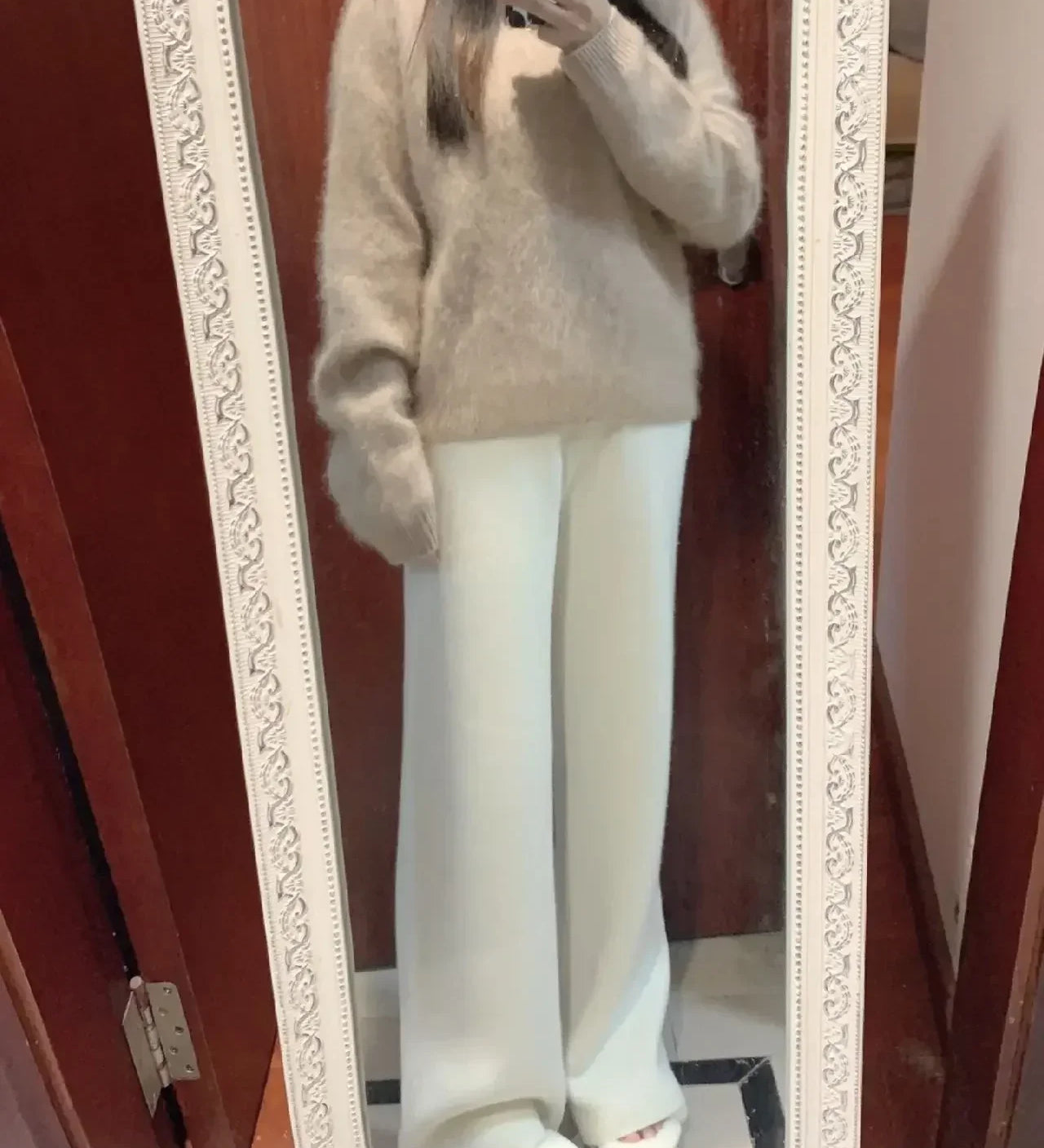 Autumn and Winter New High-Waisted Loose Wool Knitted Wide-Leg Trousers for Women to Wear Straight Leg Wide-Leg Moped Trousers