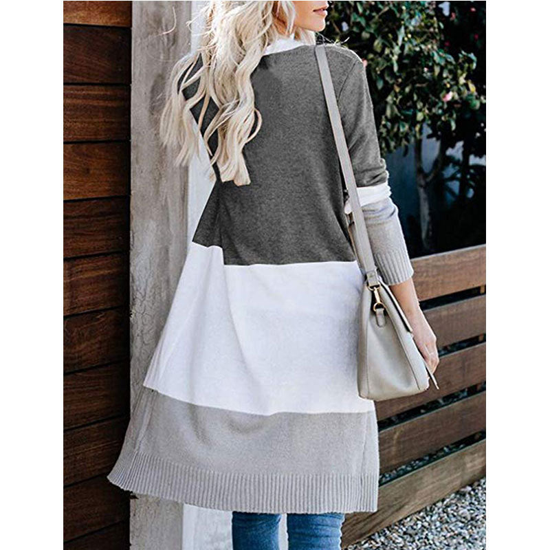 Women'S Rainbow Contrast Striped Coat Knit Cardigan Cardigan