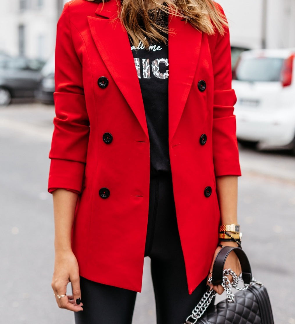 Double-Breasted Button Blazer