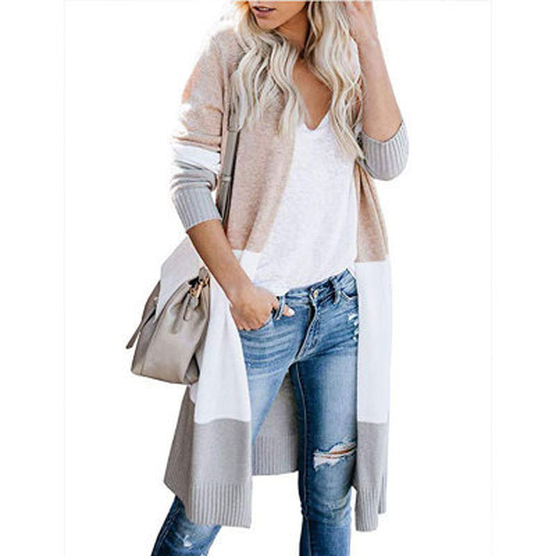 Women'S Rainbow Contrast Striped Coat Knit Cardigan Cardigan