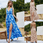 New Bohemian Halter Dress Women Summer Brand Sleeveless V-Neck Backless