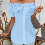 Women'S Solid Color Off-Shoulder Ruffled Blouse - Waist Button-Down Shirt for Vacation & Daily Wear